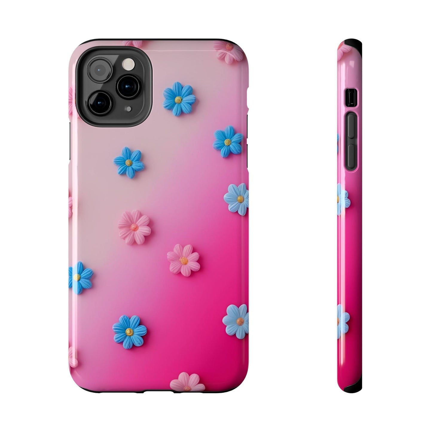 Phone Case - 3D Flowers on Pink Ombre Design