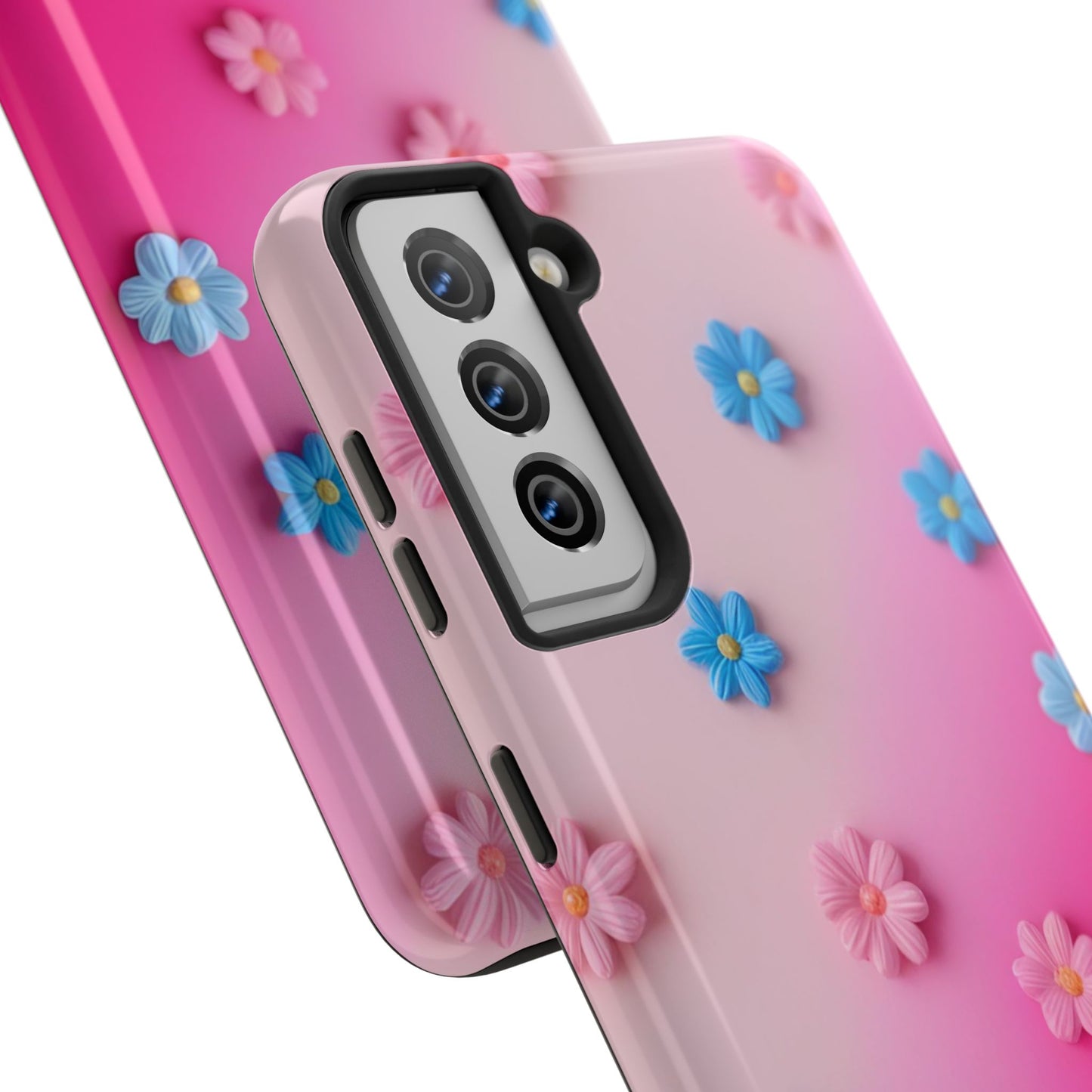 Phone Case - 3D Flowers on Pink Ombre Design
