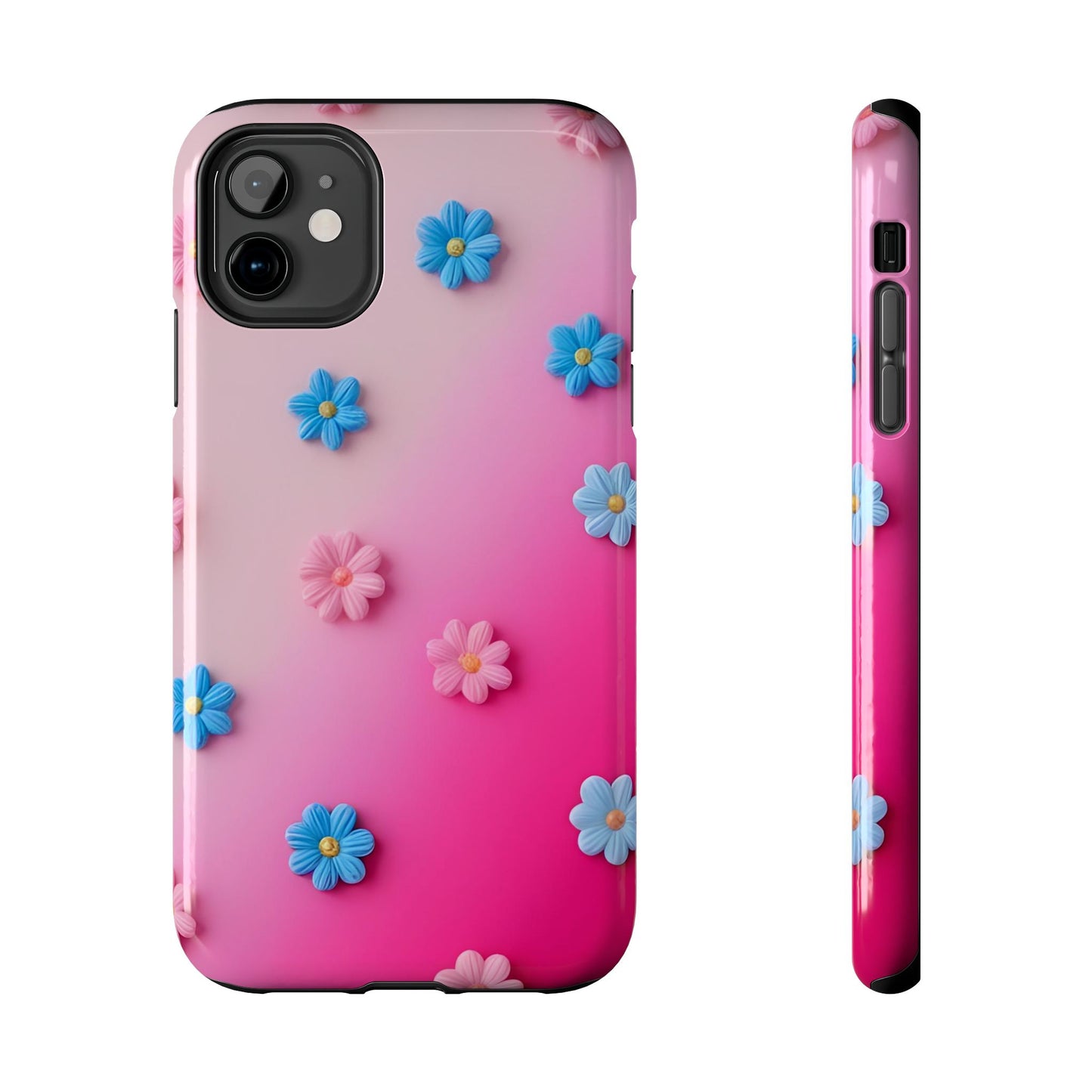 Phone Case - 3D Flowers on Pink Ombre Design