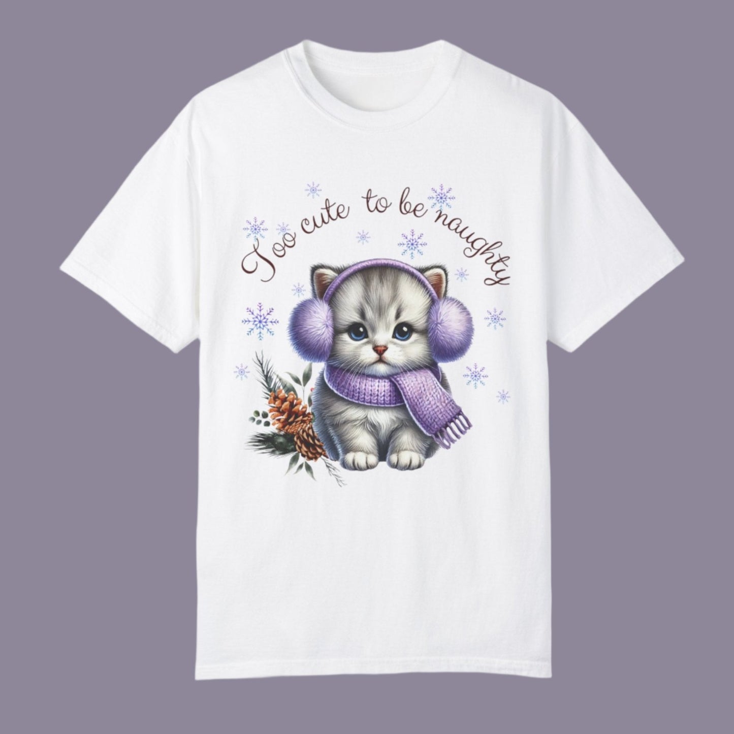 Too Cute to Be Naughty - Kitten in Ear-muffs & Scarf T-shirt For Women