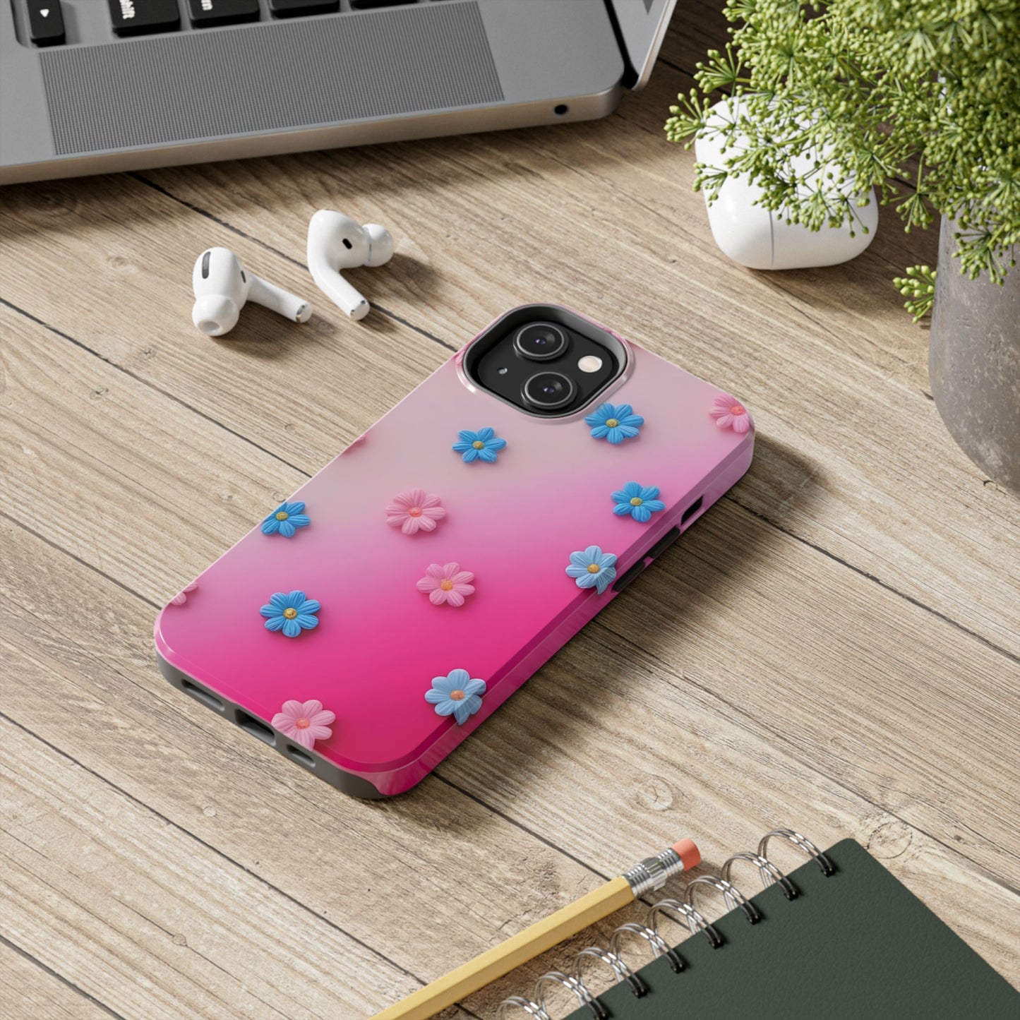 Phone Case - 3D Flowers on Pink Ombre Design