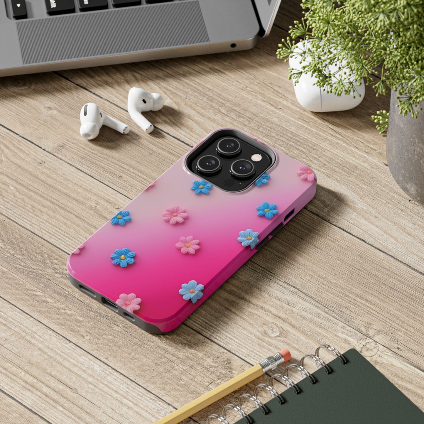 Phone Case - 3D Flowers on Pink Ombre Design