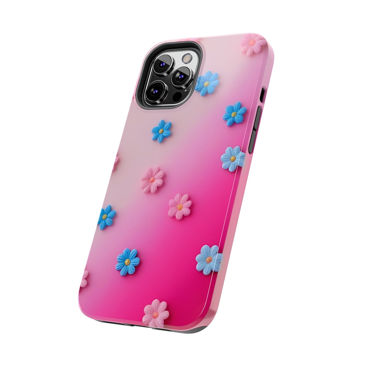 Phone Case - 3D Flowers on Pink Ombre Design