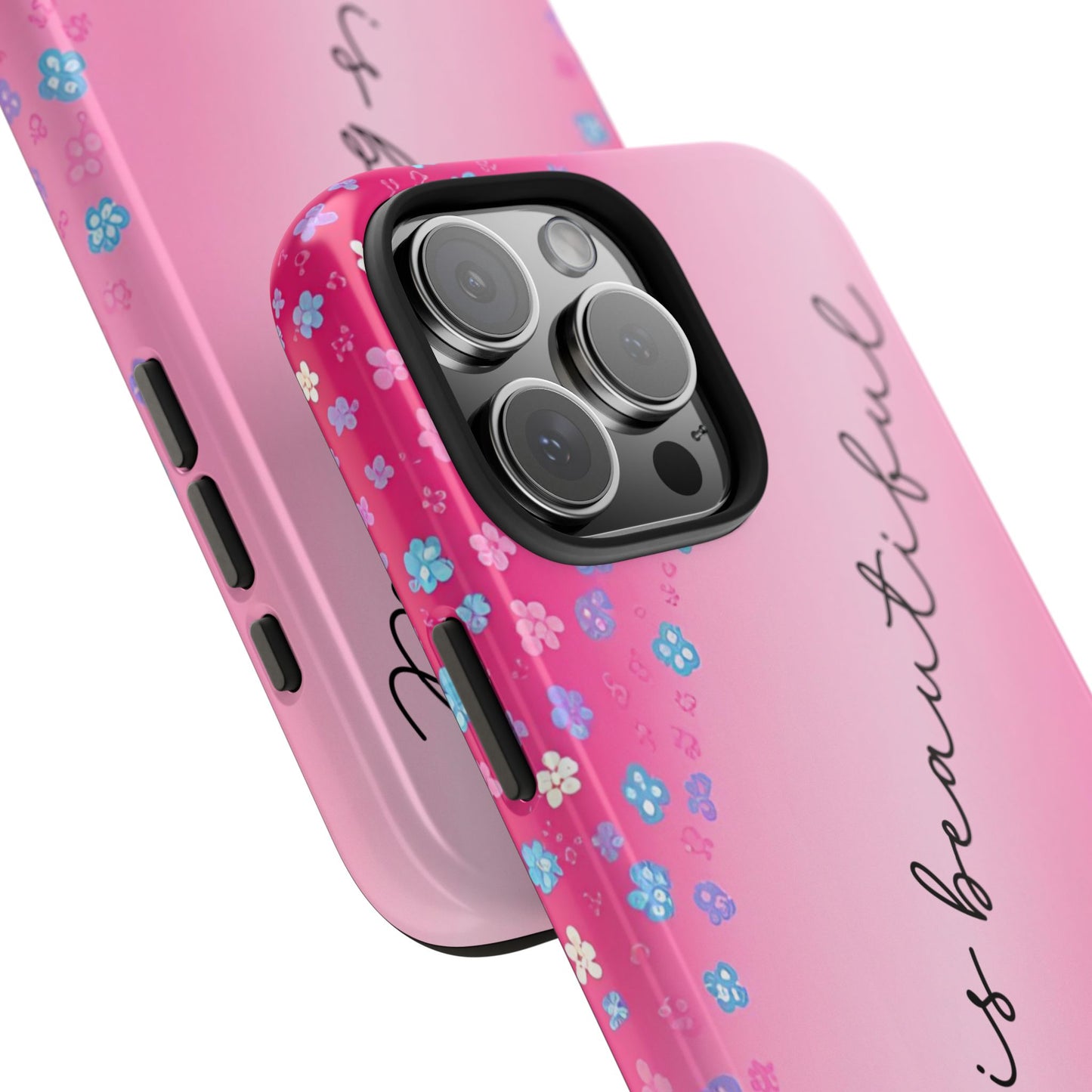 Phone Case Tough Floral Life is Beautiful Pink Ombre