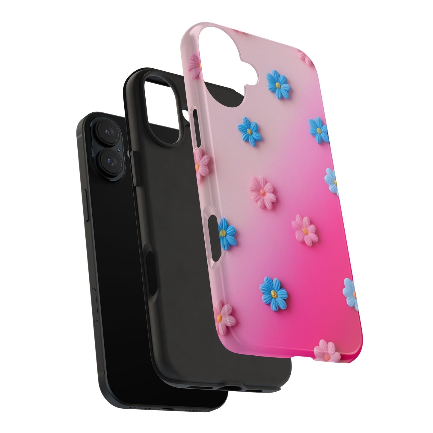 Phone Case - 3D Flowers on Pink Ombre Design