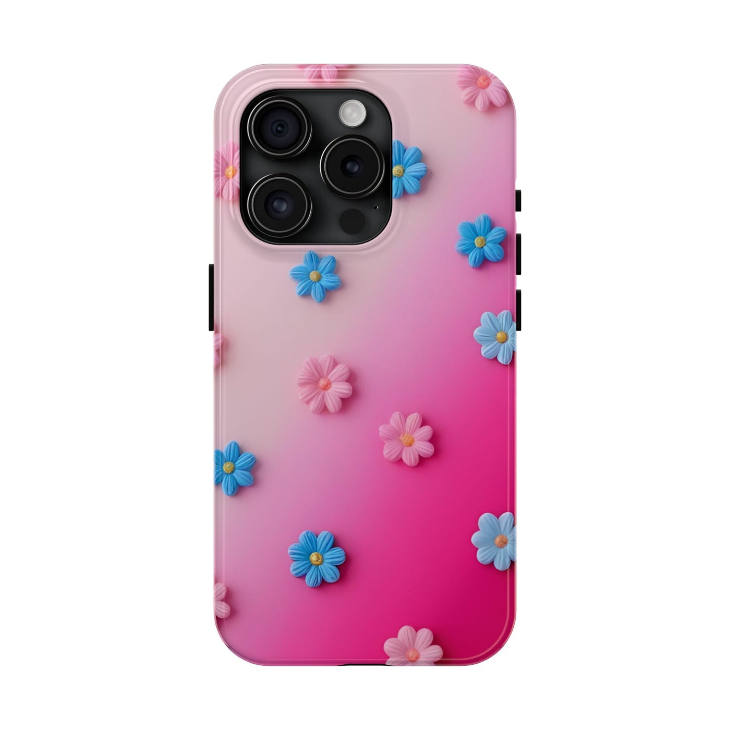 Phone Case - 3D Flowers on Pink Ombre Design