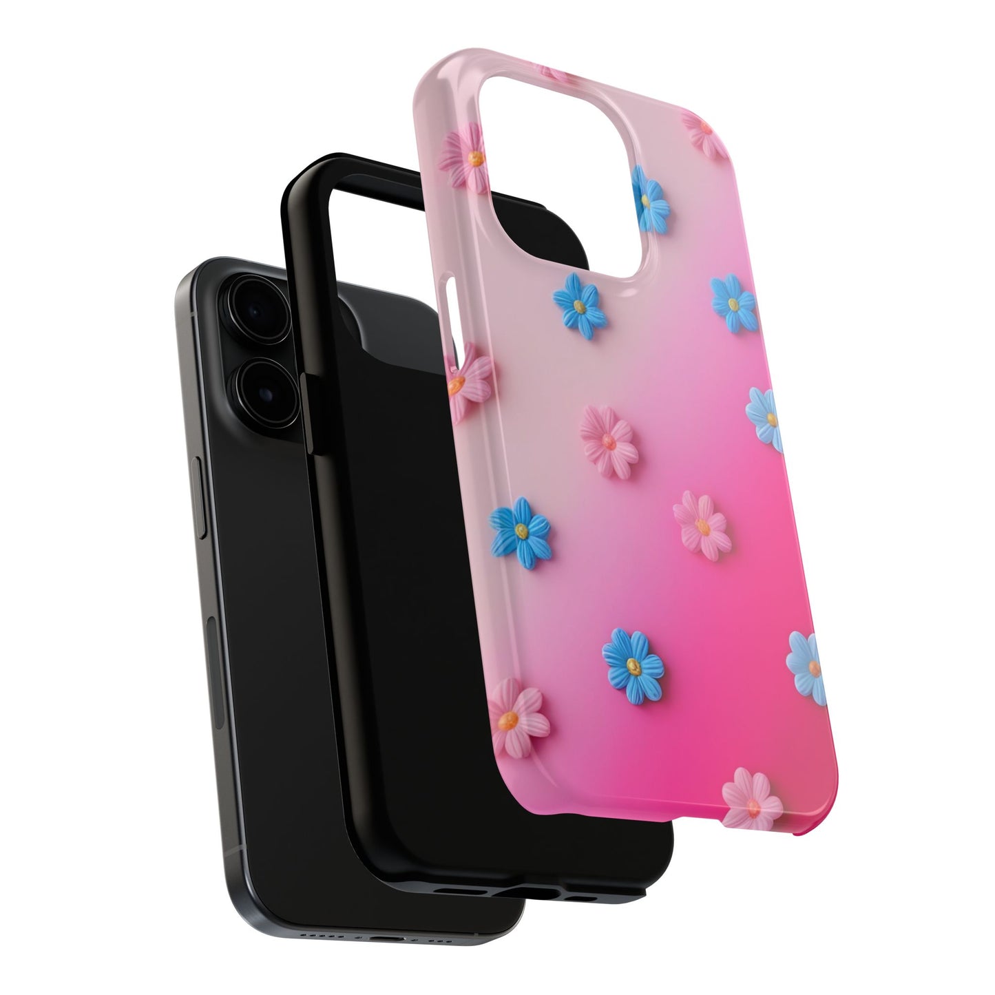 Phone Case - 3D Flowers on Pink Ombre Design