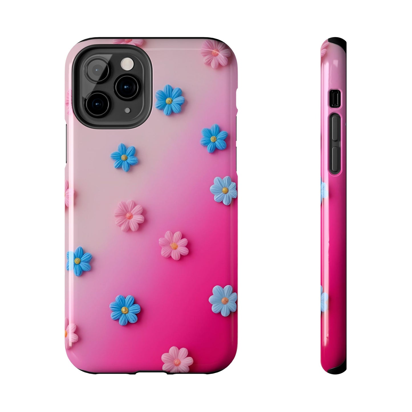 Phone Case - 3D Flowers on Pink Ombre Design