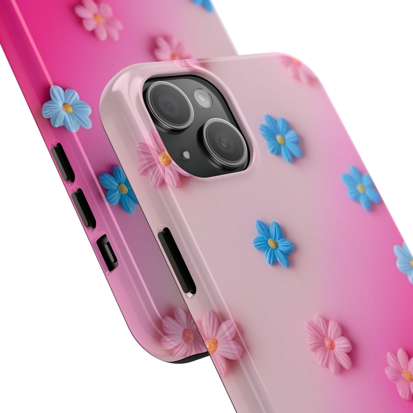 Phone Case - 3D Flowers on Pink Ombre Design