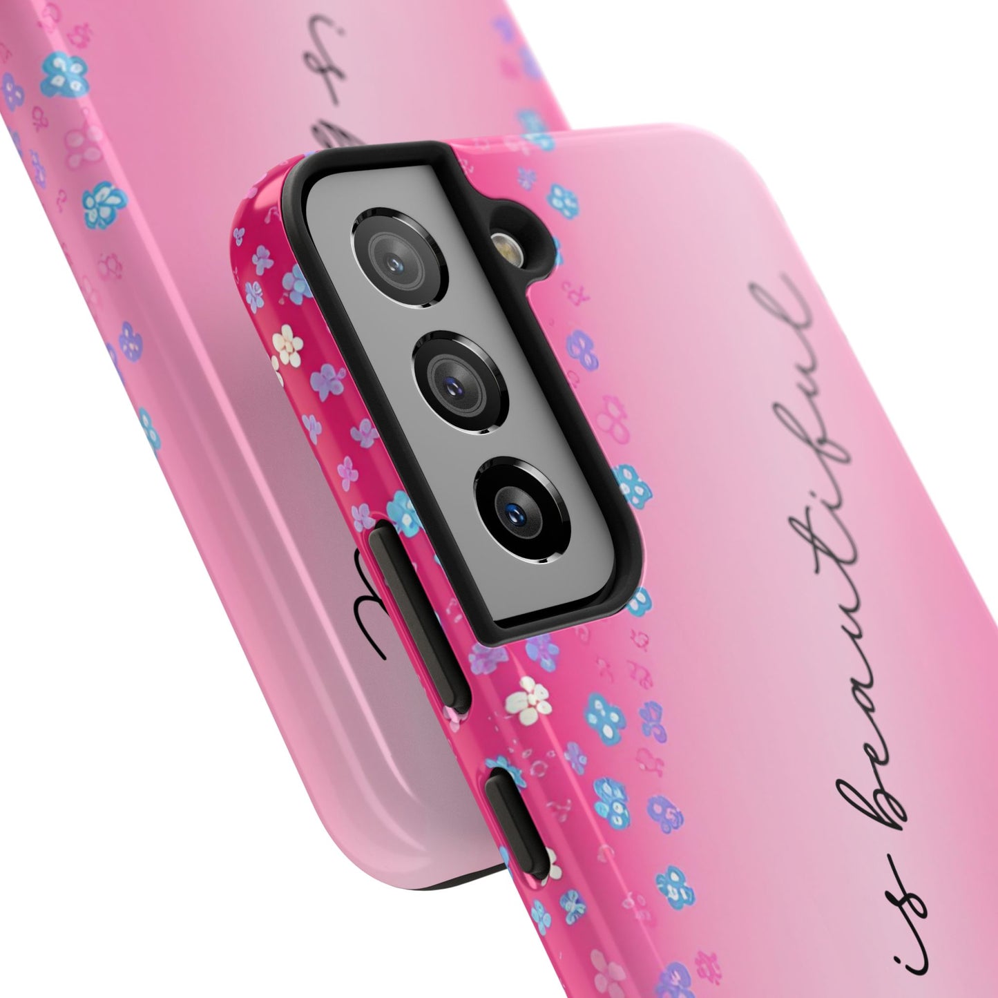 Phone Case Tough Floral Life is Beautiful Pink Ombre