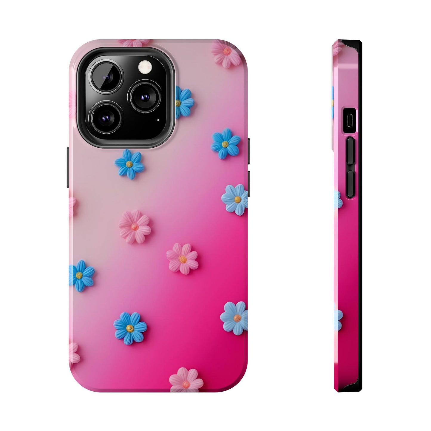 Phone Case - 3D Flowers on Pink Ombre Design