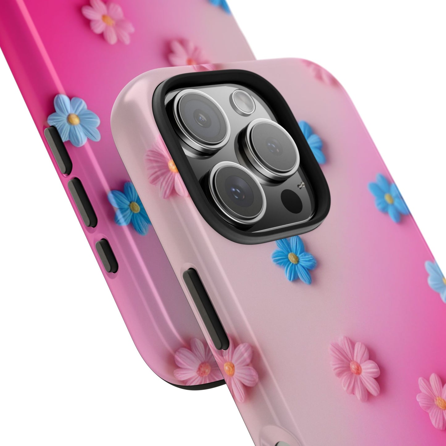 Phone Case - 3D Flowers on Pink Ombre Design