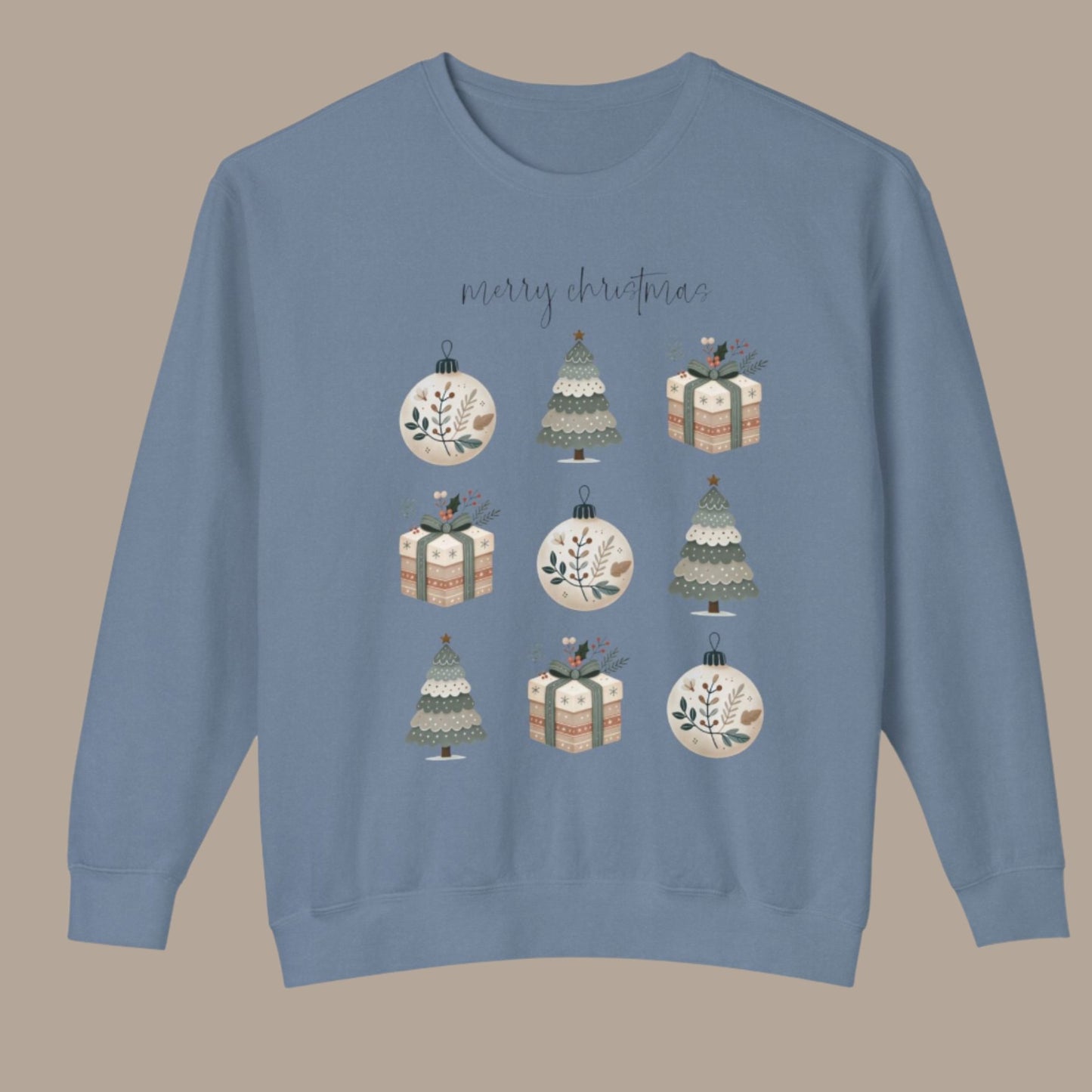 Christmas Lightweight Crewneck Sweatshirt - Merry Christmas Design