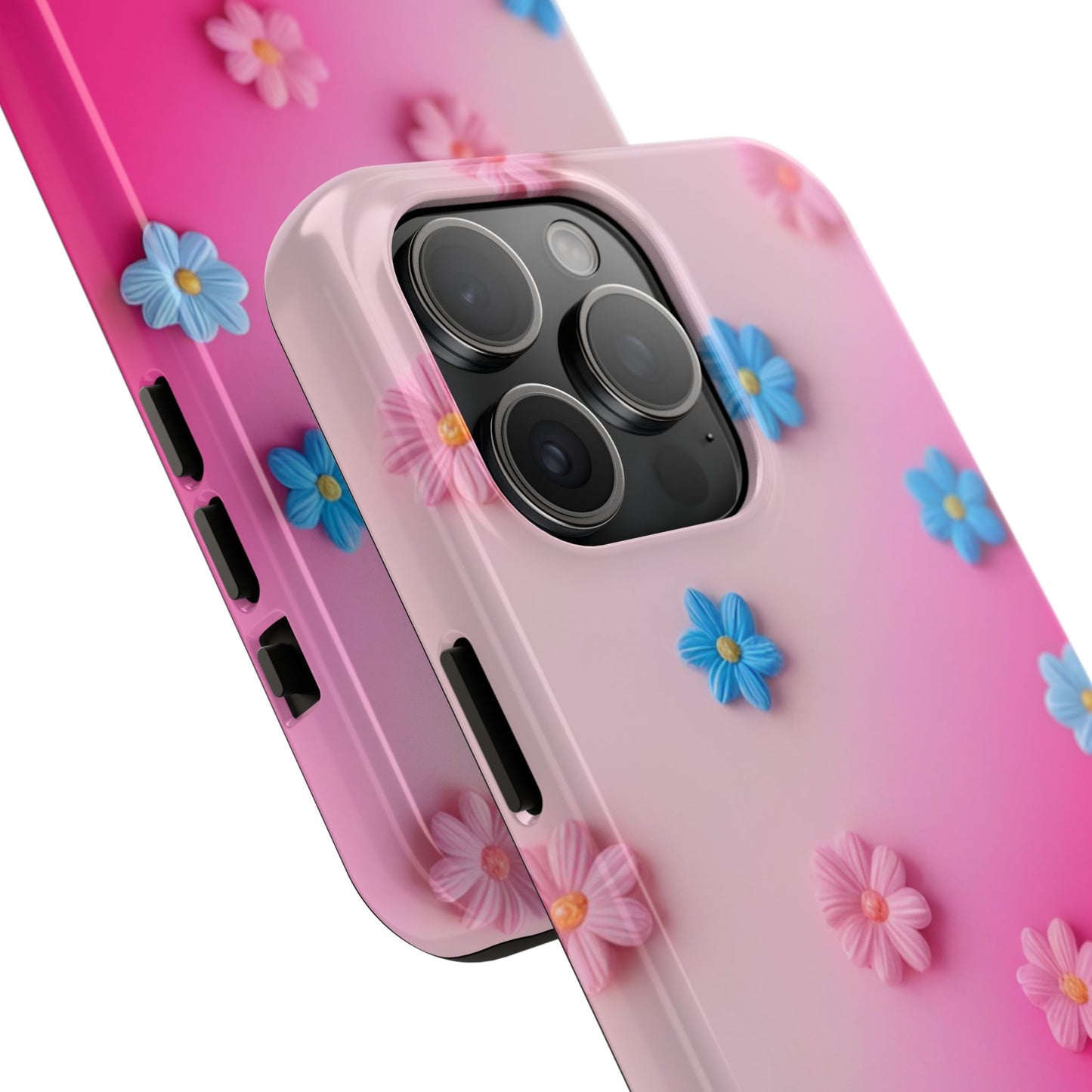 Phone Case - 3D Flowers on Pink Ombre Design