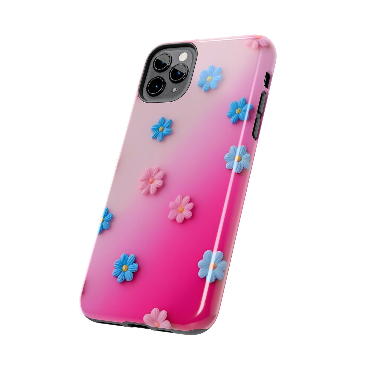 Phone Case - 3D Flowers on Pink Ombre Design