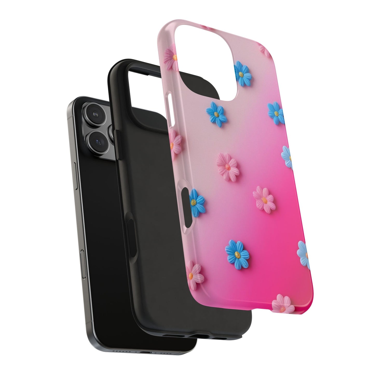 Phone Case - 3D Flowers on Pink Ombre Design