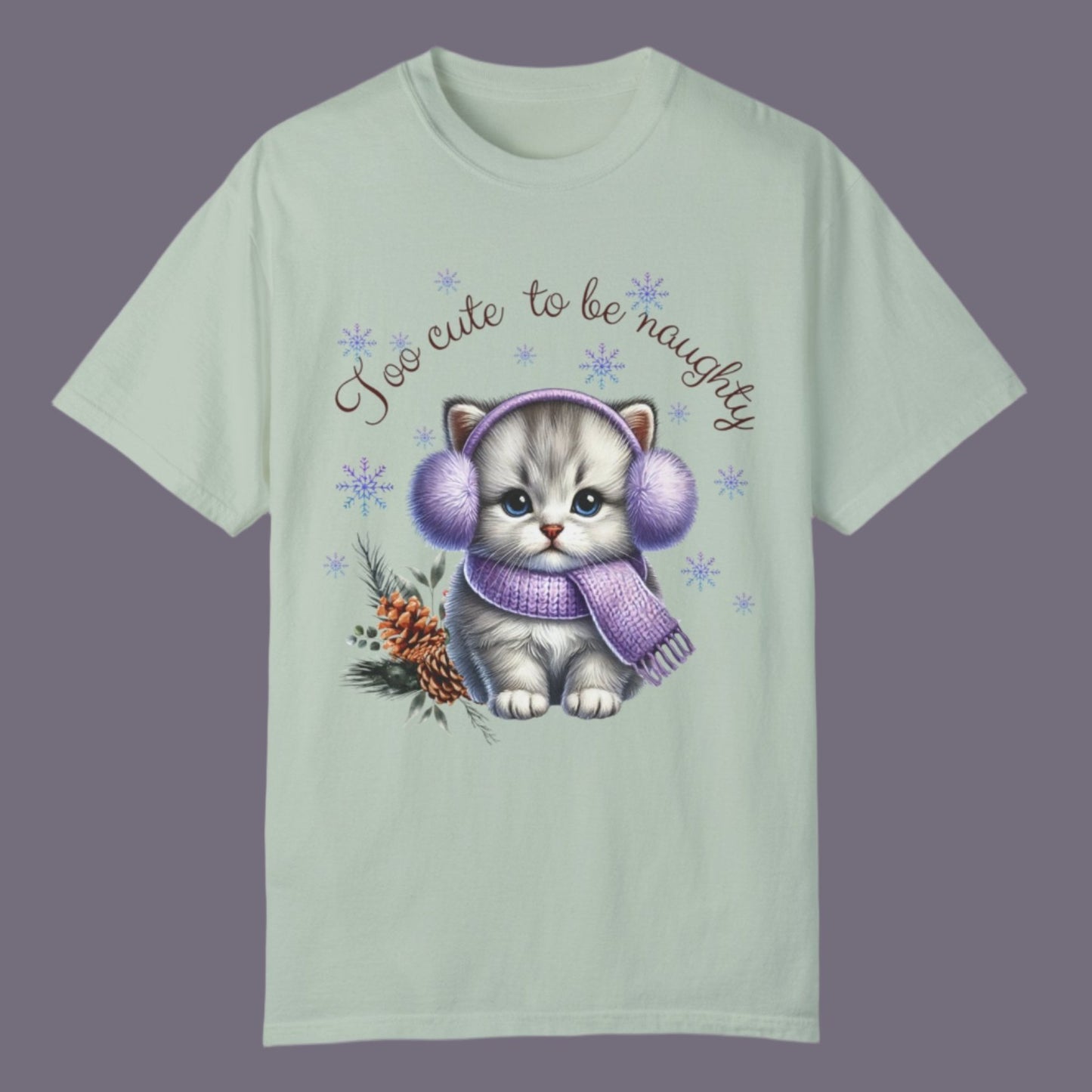 Too Cute to Be Naughty - Kitten in Ear-muffs & Scarf T-shirt For Women