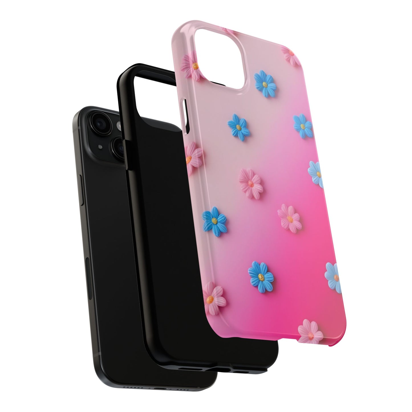 Phone Case - 3D Flowers on Pink Ombre Design