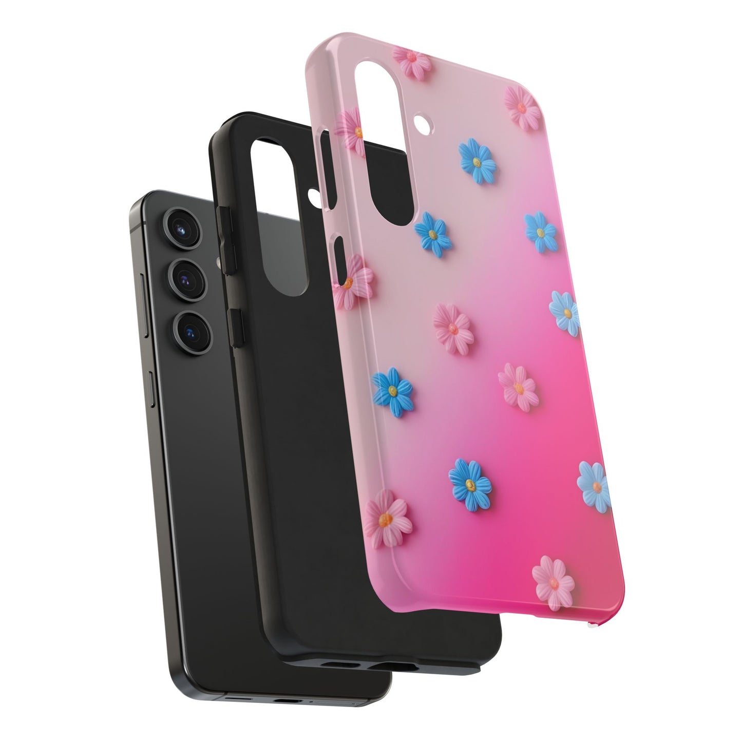 Phone Case - 3D Flowers on Pink Ombre Design
