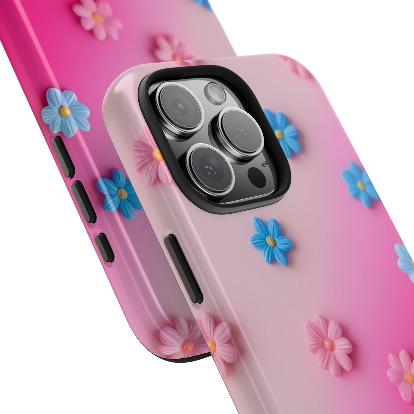 Phone Case - 3D Flowers on Pink Ombre Design