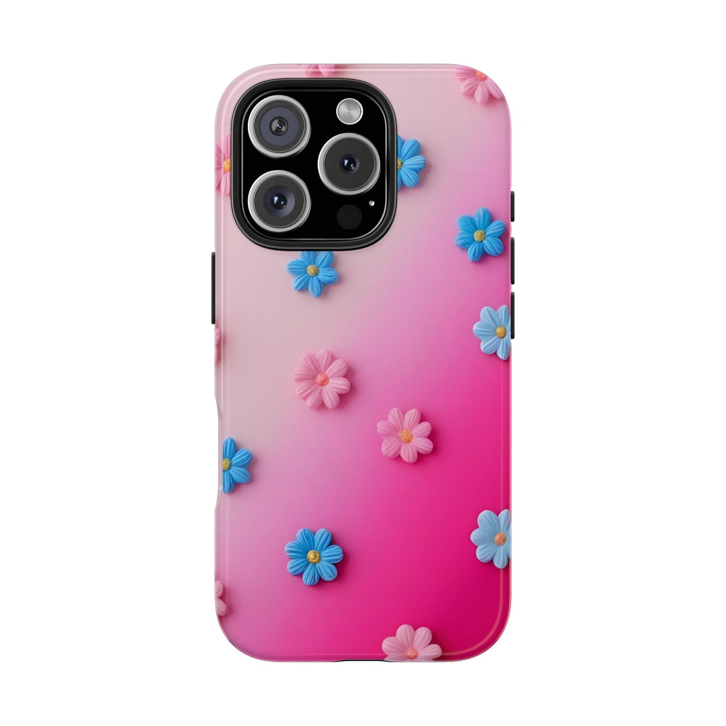Phone Case - 3D Flowers on Pink Ombre Design