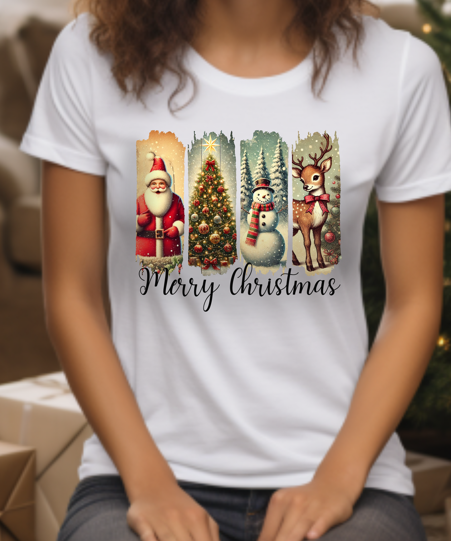 Christmas Collage Tee with Retro Prints