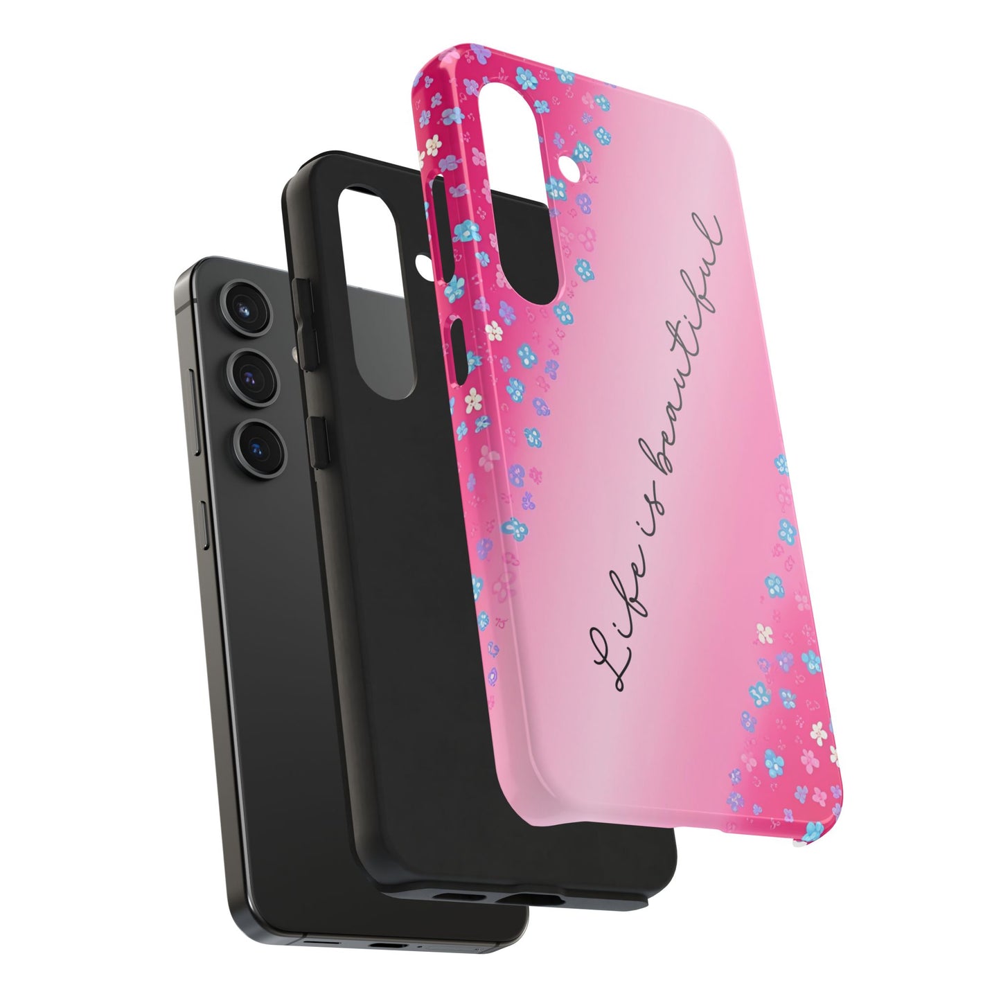 Phone Case Tough Floral Life is Beautiful Pink Ombre