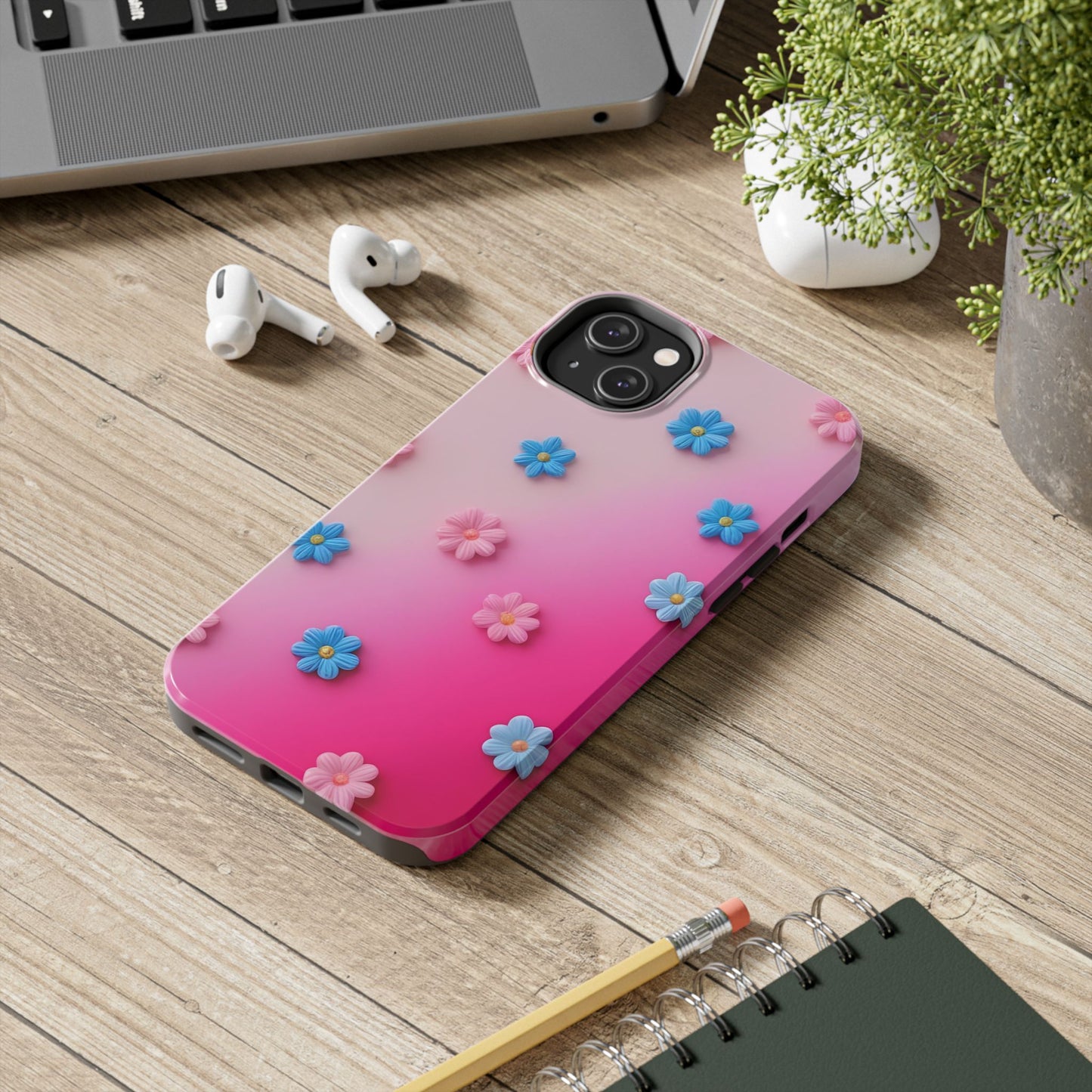 Phone Case - 3D Flowers on Pink Ombre Design