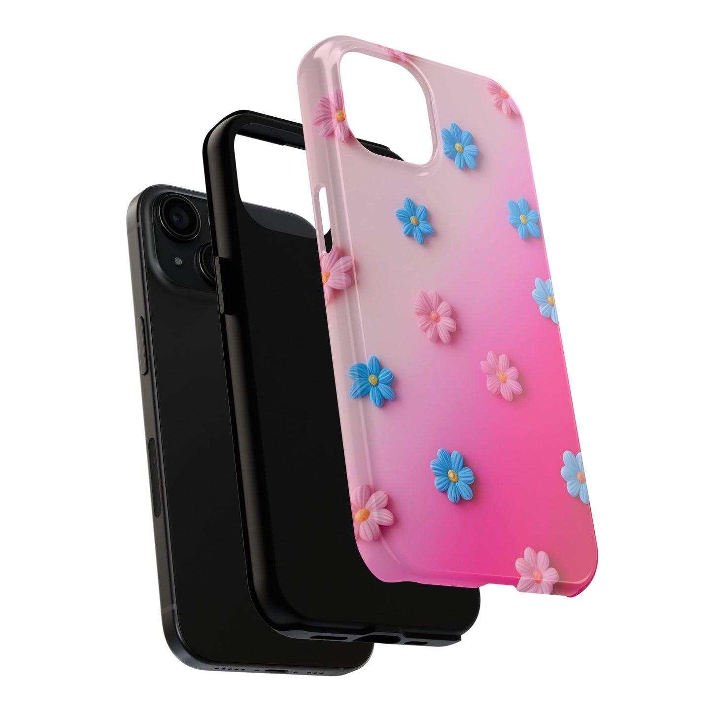 Phone Case - 3D Flowers on Pink Ombre Design