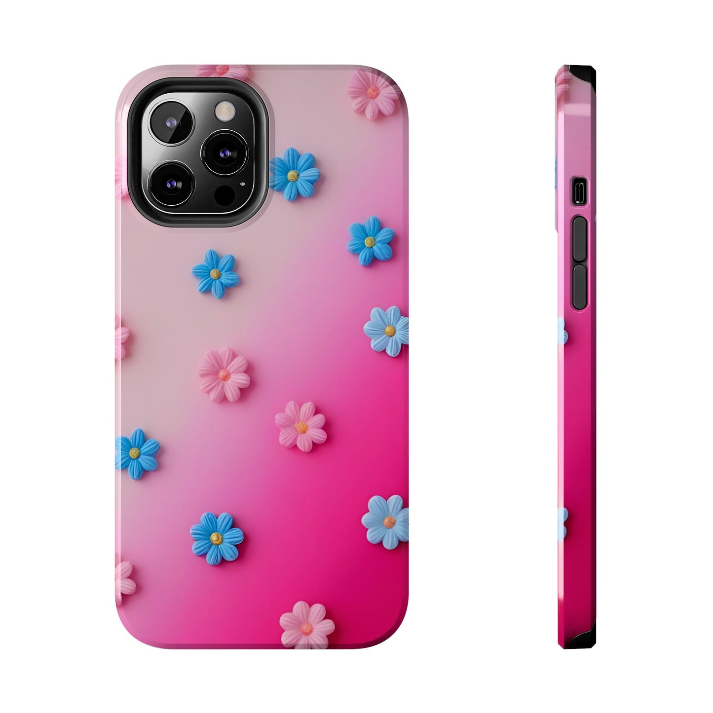 Phone Case - 3D Flowers on Pink Ombre Design