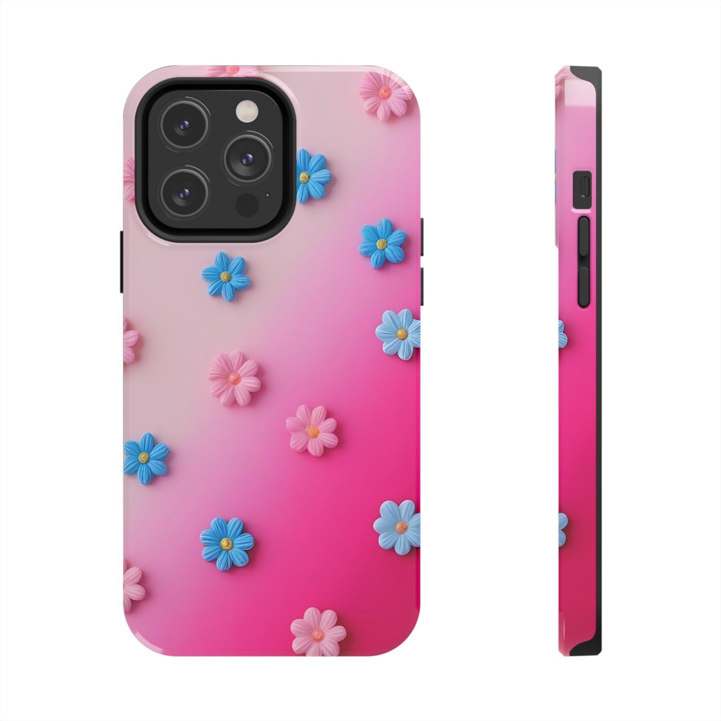 Phone Case - 3D Flowers on Pink Ombre Design