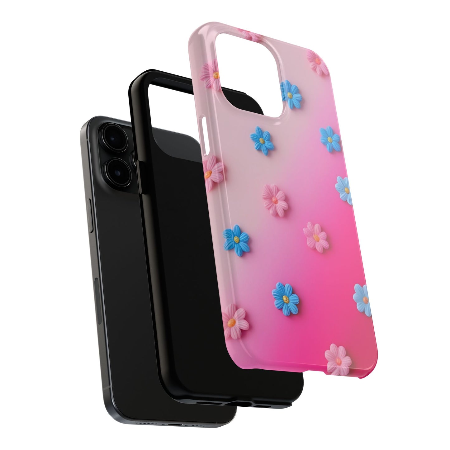 Phone Case - 3D Flowers on Pink Ombre Design
