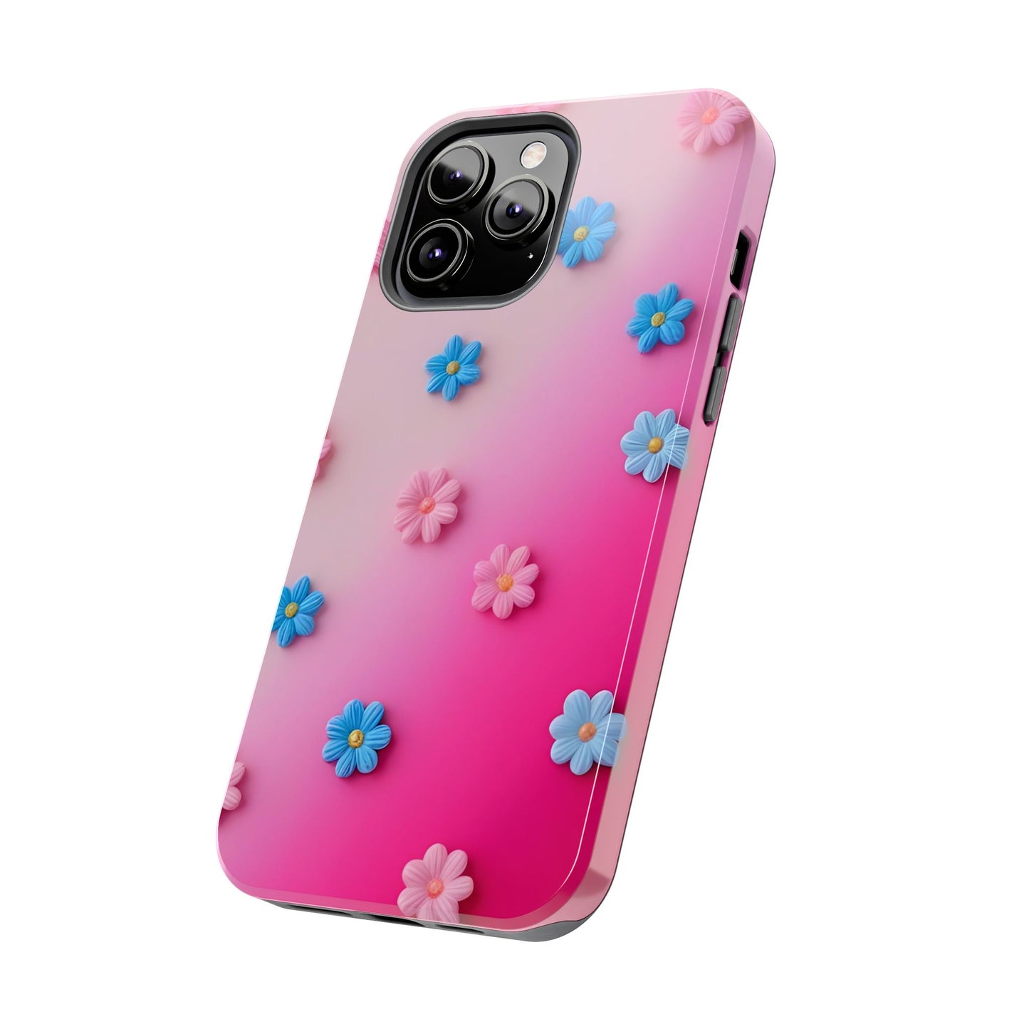 Phone Case - 3D Flowers on Pink Ombre Design