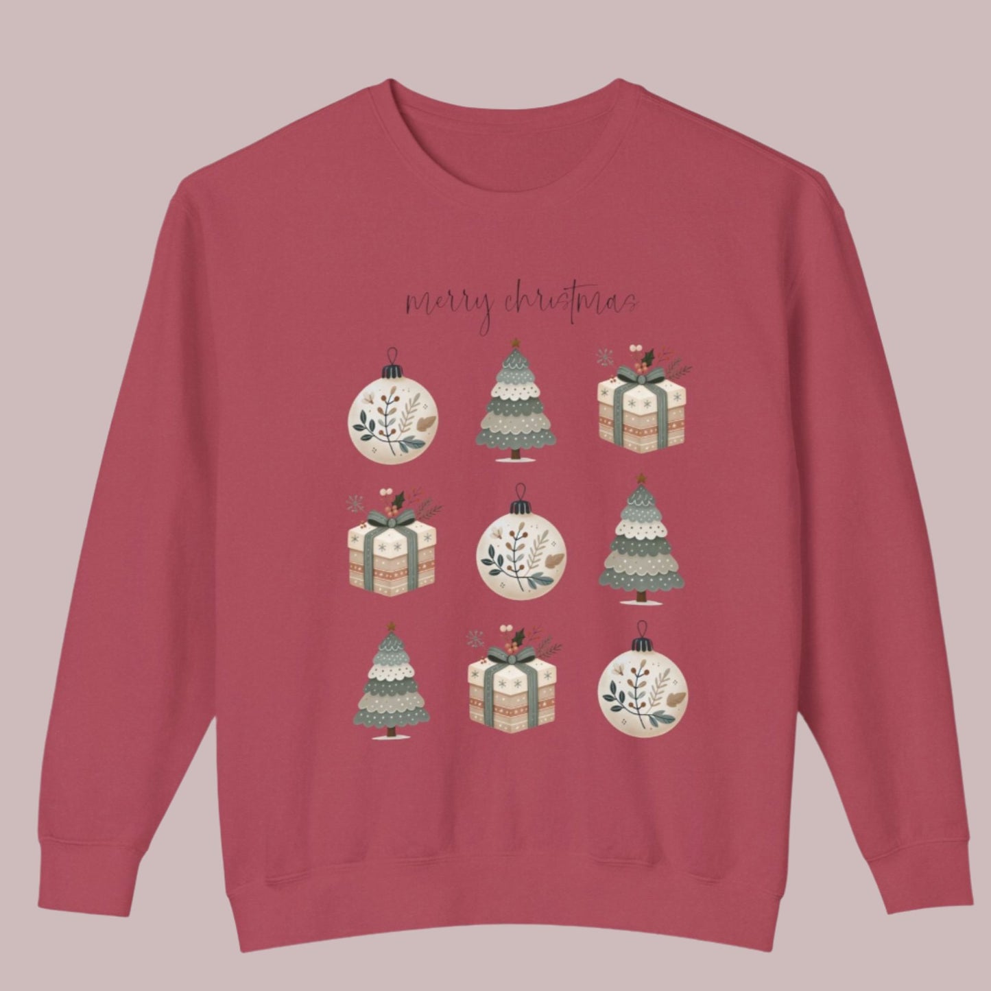 Christmas Lightweight Crewneck Sweatshirt - Merry Christmas Design