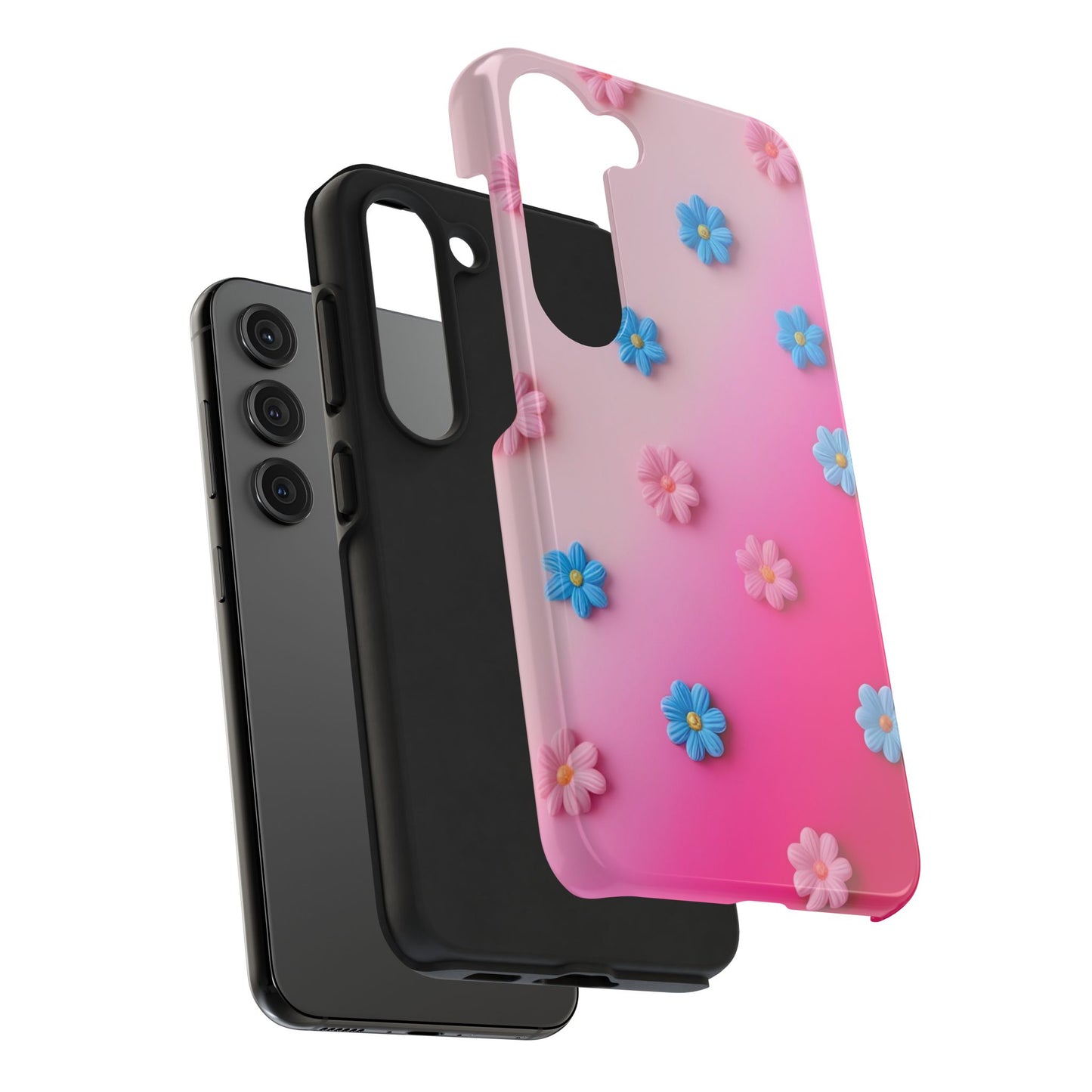 Phone Case - 3D Flowers on Pink Ombre Design