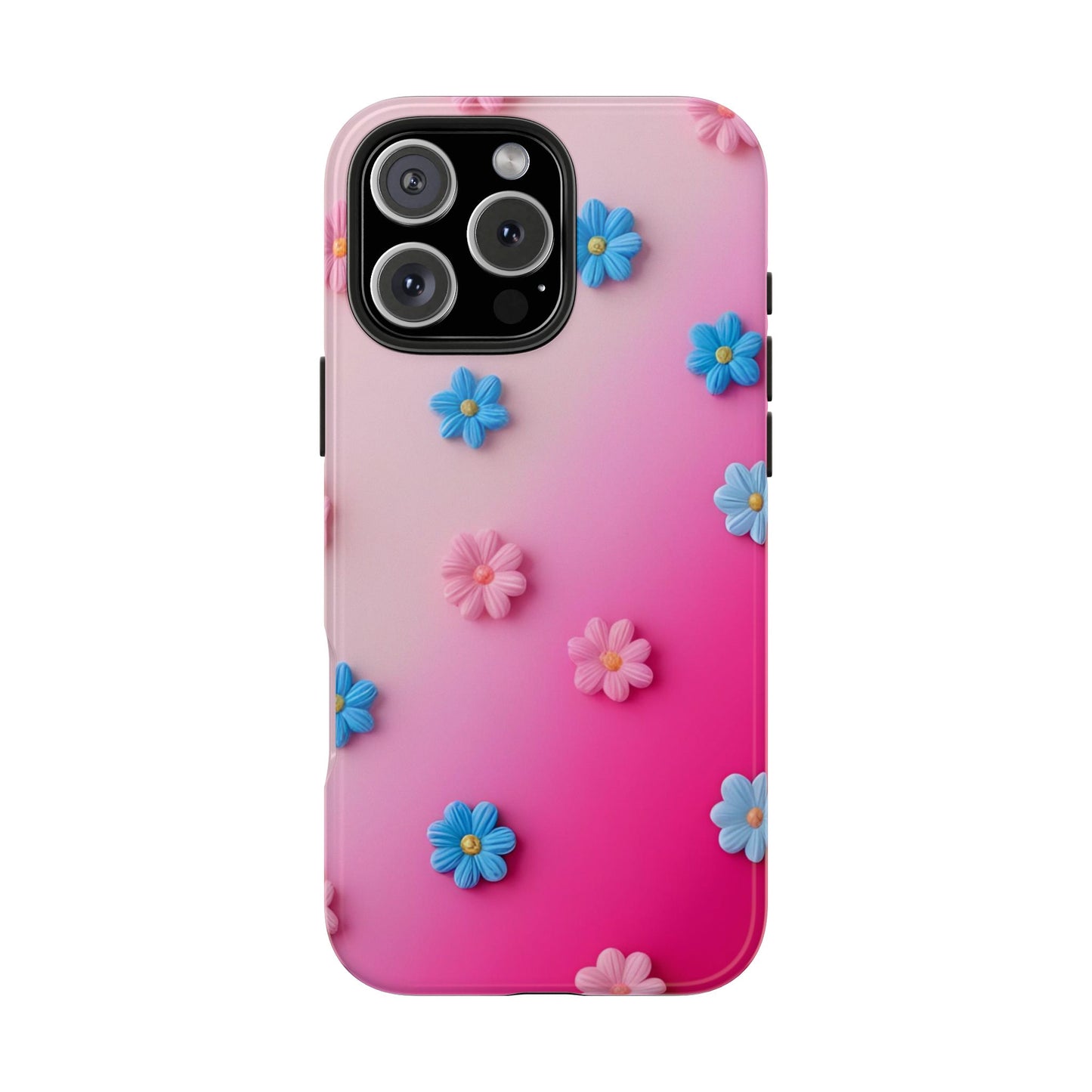 Phone Case - 3D Flowers on Pink Ombre Design