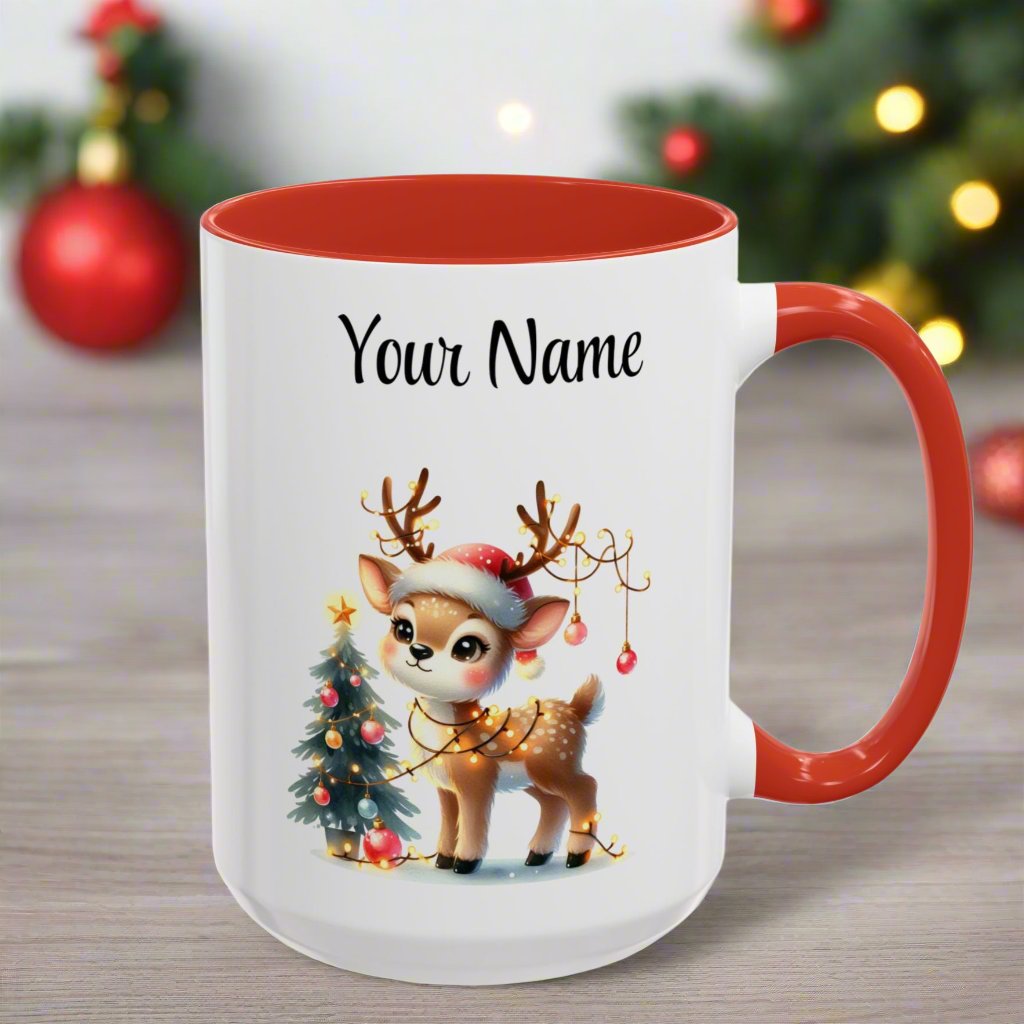 Personalized Coffee Mug Vintage Reindeer Design (11oz or15oz) Christmas Mug - Design #11