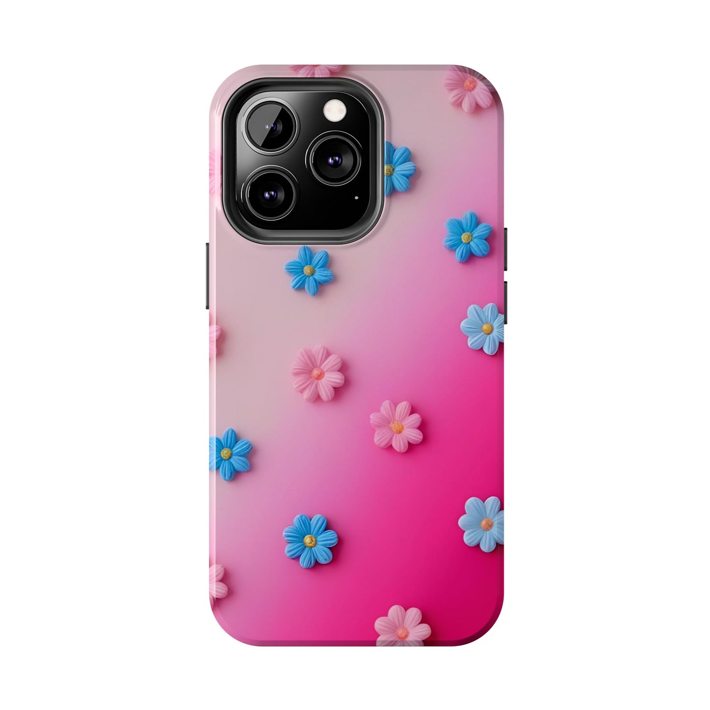 Phone Case - 3D Flowers on Pink Ombre Design