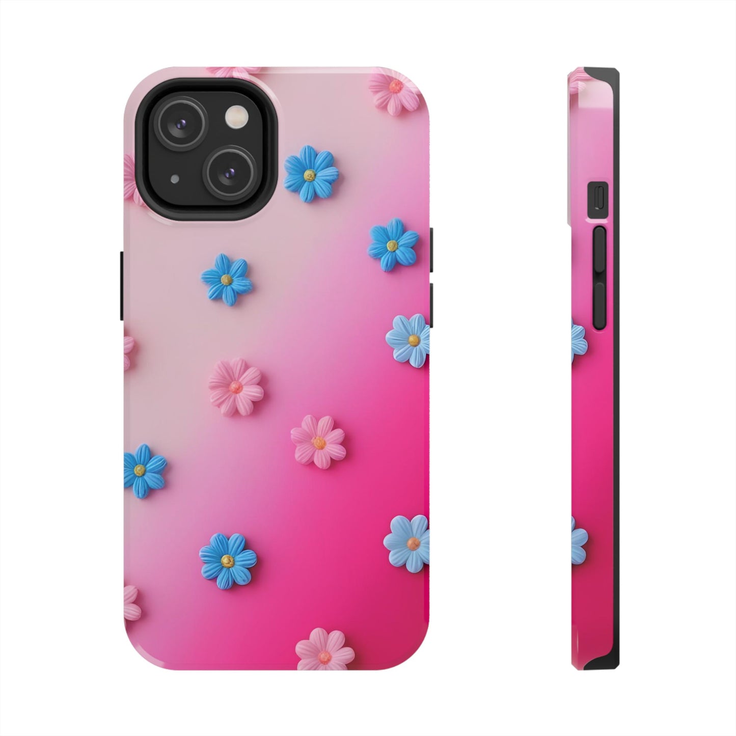 Phone Case - 3D Flowers on Pink Ombre Design