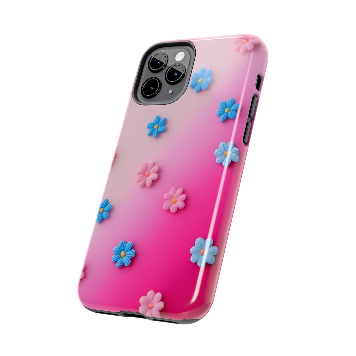 Phone Case - 3D Flowers on Pink Ombre Design