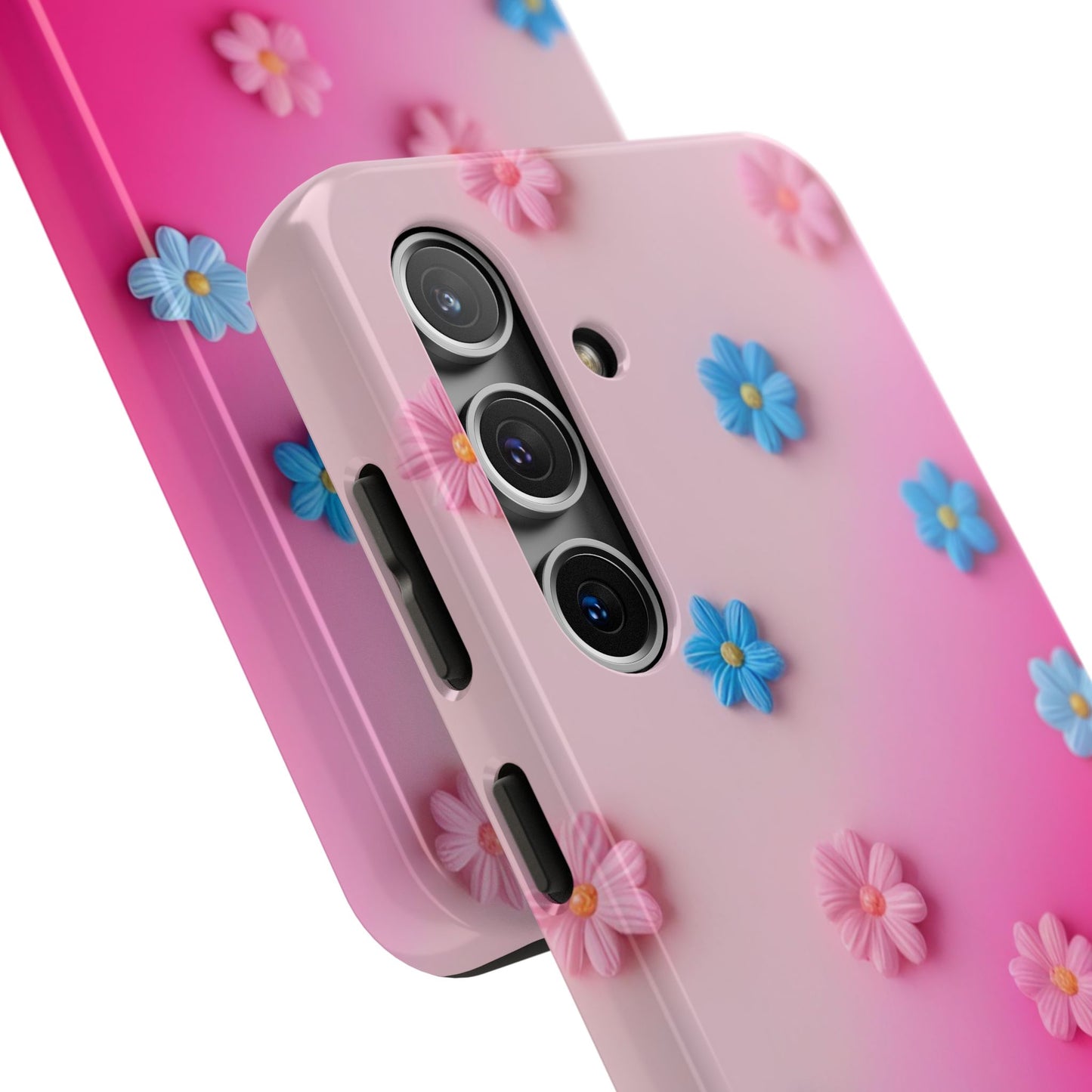 Phone Case - 3D Flowers on Pink Ombre Design