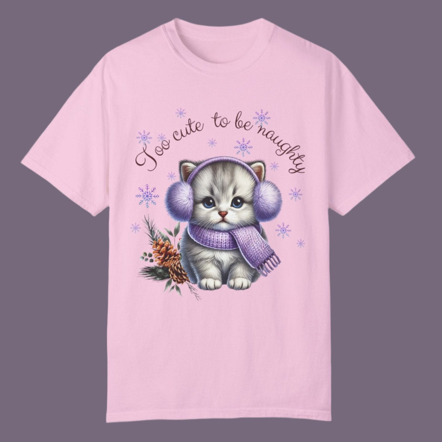 Too Cute to Be Naughty - Kitten in Ear-muffs & Scarf T-shirt For Women
