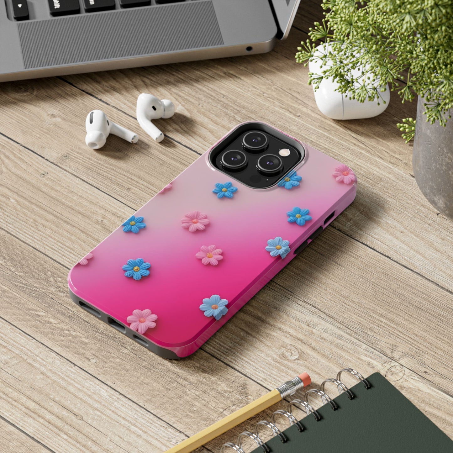 Phone Case - 3D Flowers on Pink Ombre Design