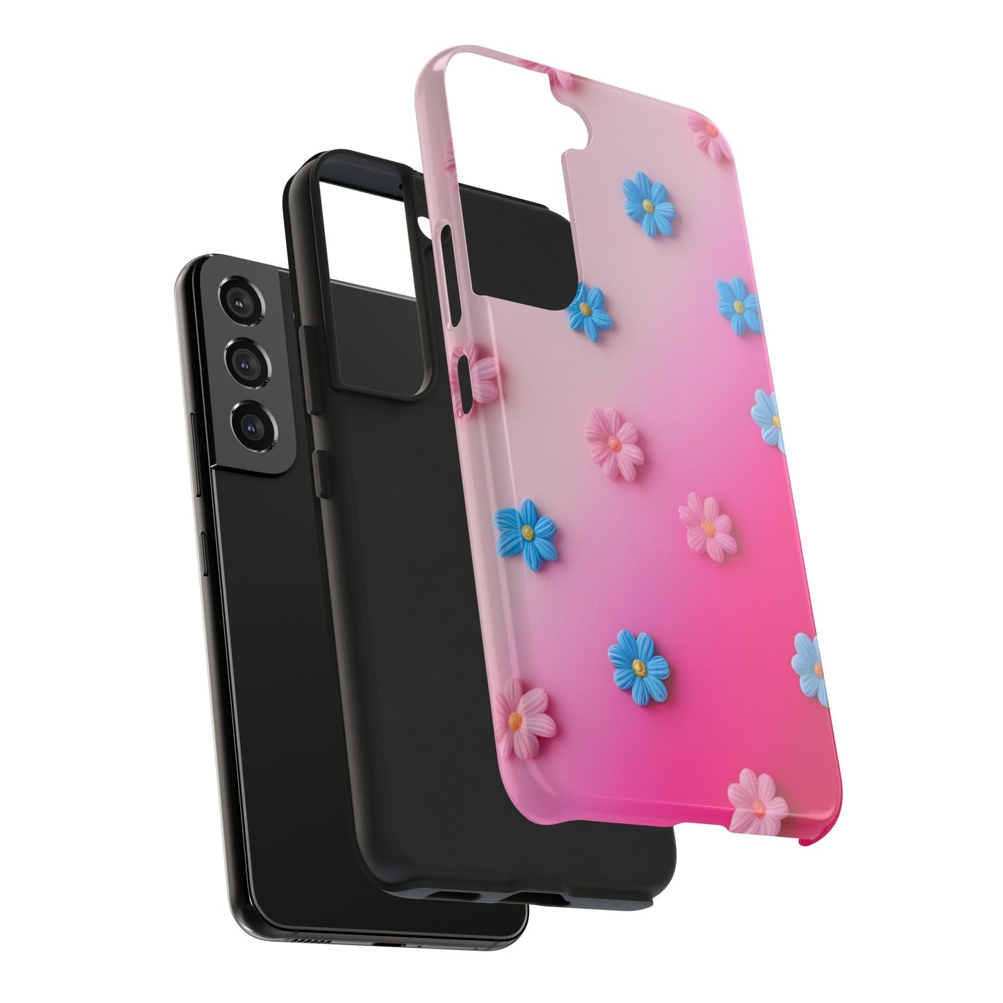 Phone Case - 3D Flowers on Pink Ombre Design