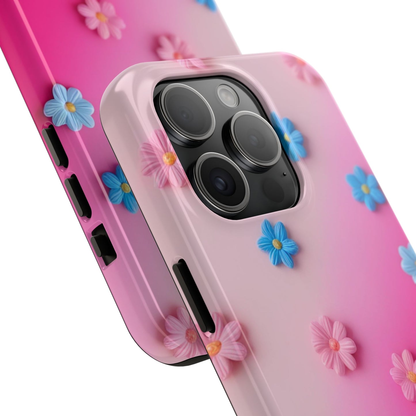 Phone Case - 3D Flowers on Pink Ombre Design