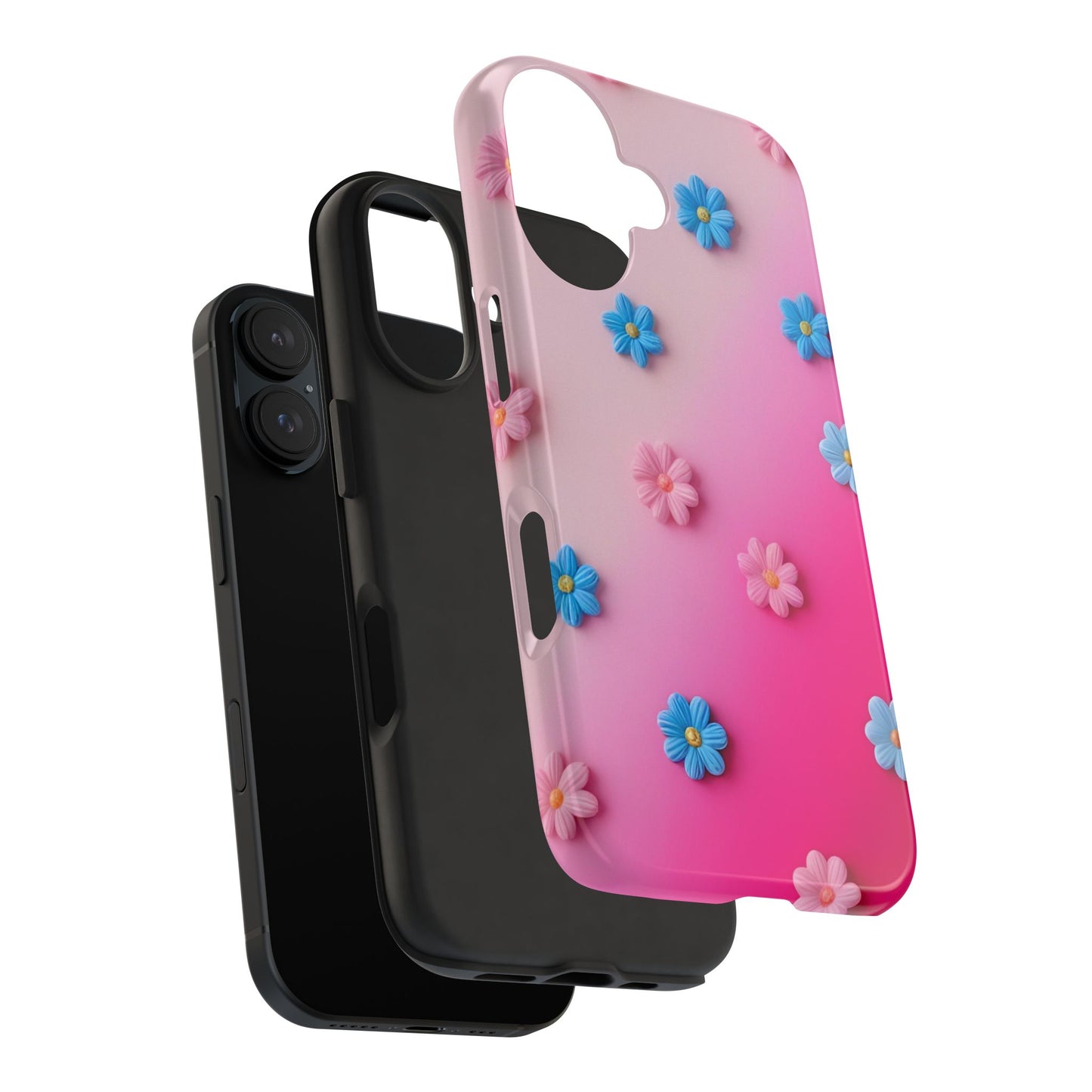 Phone Case - 3D Flowers on Pink Ombre Design