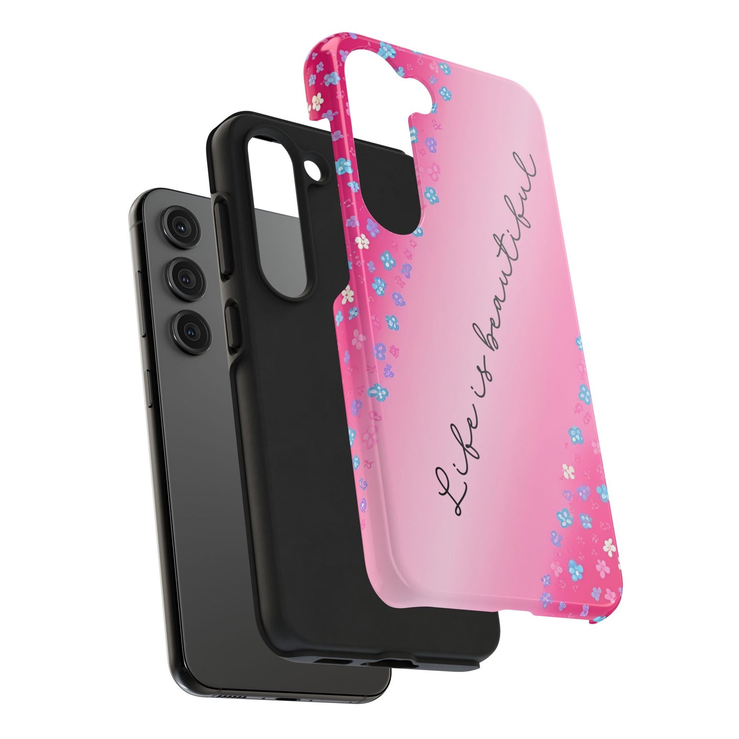 Phone Case Tough Floral Life is Beautiful Pink Ombre