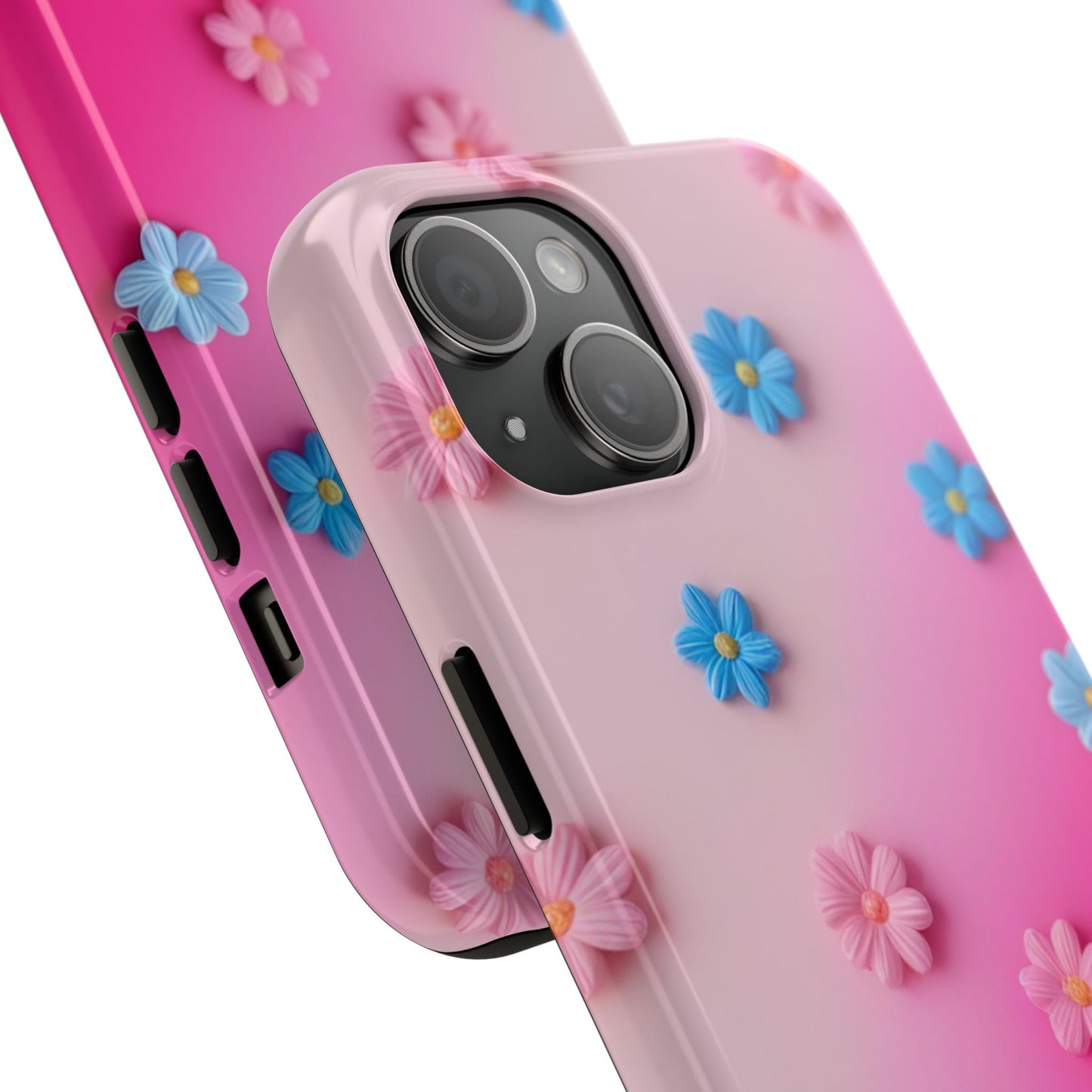 Phone Case - 3D Flowers on Pink Ombre Design