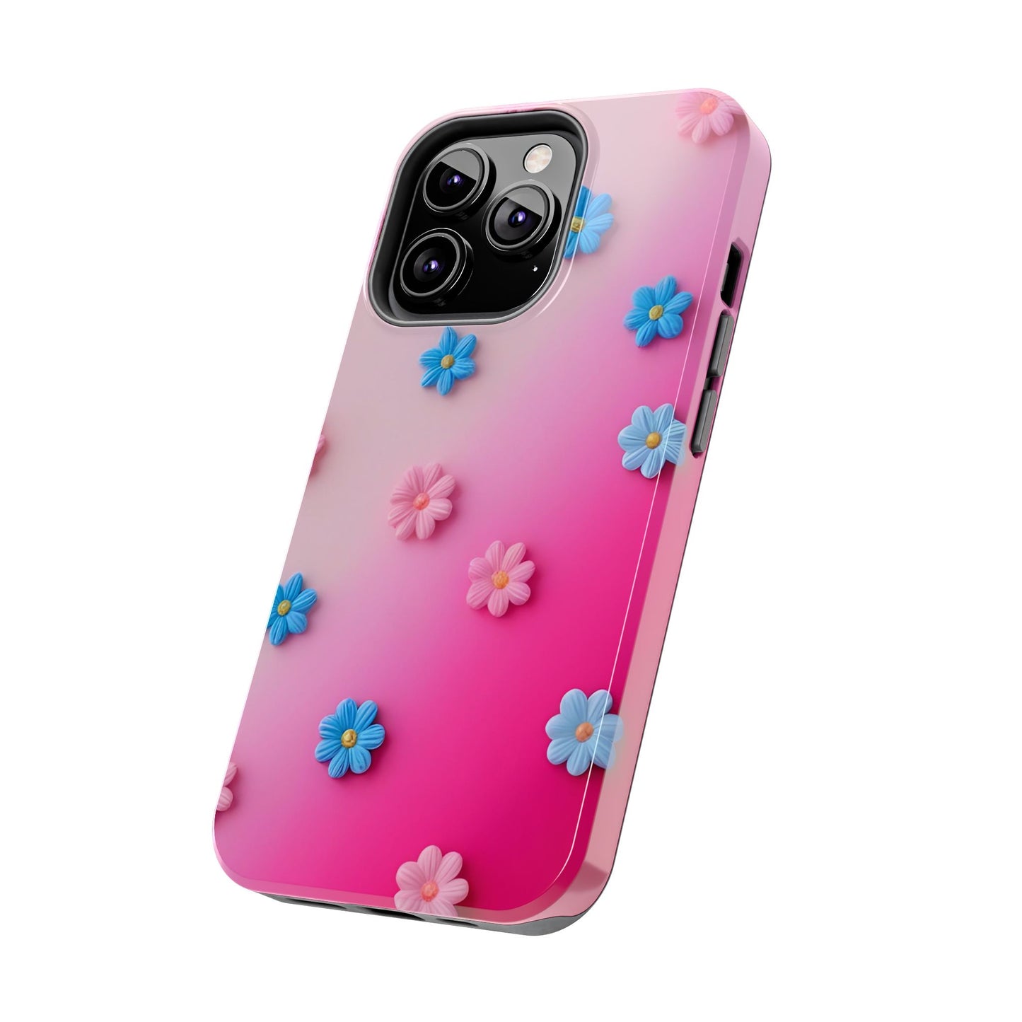 Phone Case - 3D Flowers on Pink Ombre Design