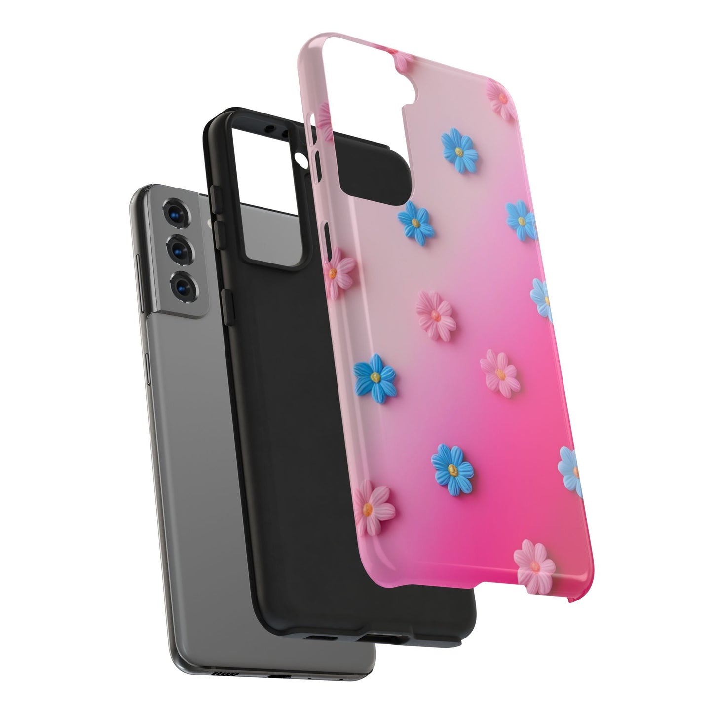 Phone Case - 3D Flowers on Pink Ombre Design